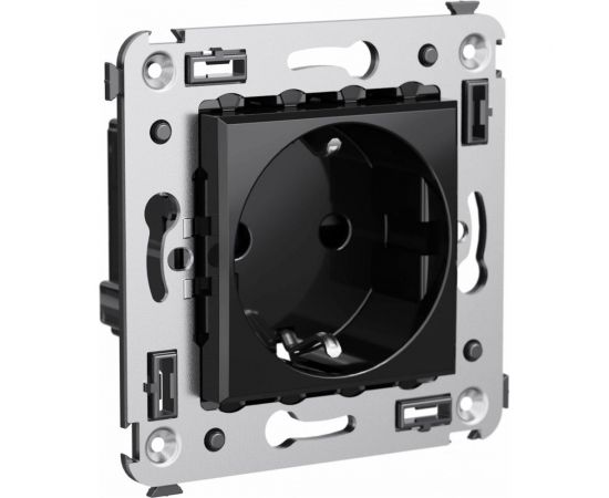 Розетка DKC, Avanti, черный квадрат, с защитными шторками, в стену, 2PE 4402003 