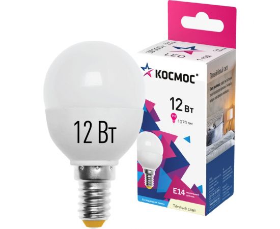 Светодиодная лампа КОСМОС LED GL 12Вт 220В E14 3000K, LkeLED12wGL45E1430 