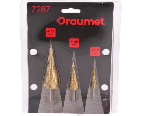 Спиральные многоступенчатые сверла 3 шт DRAUMET 7287 – изображение 2