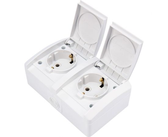 Двойная накладная розетка KRANZ горизонтальный блок с/з IP54 16А белая KR-78-0805 – изображение 2