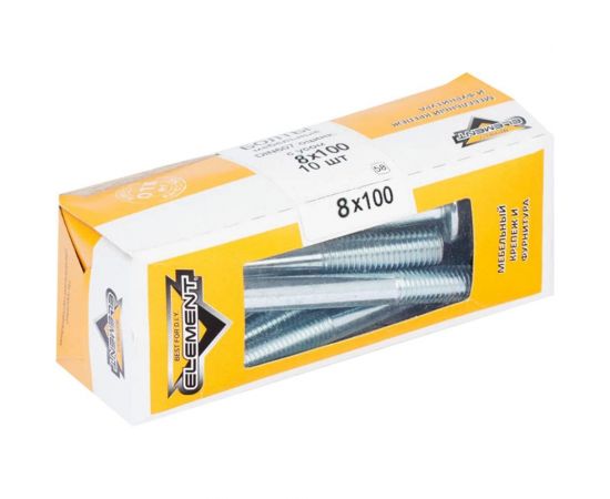Мебельный болт с усом Element DIN 607 8x100 белый цинк 10 шт 244380 – изображение 2
