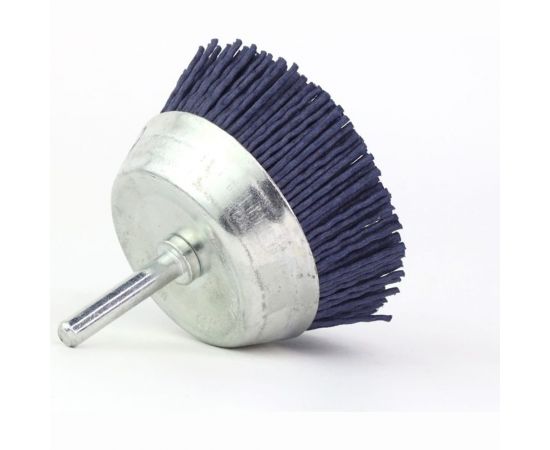Щетка чашечная 75 мм, хв-к 6 мм, ворс синий полимер абразив Р180 для дрели SIT 0625 – изображение 3