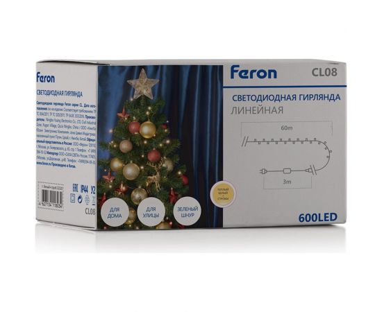 Гирлянда FERON 230V, 600 LED, 2700K, с эффектом стробов, IP 44, шнур 3м, CL08 32320 – изображение 4
