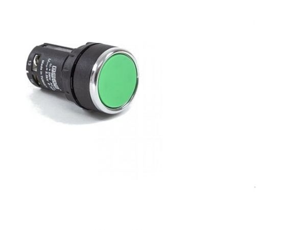 Нажимная моноблочная кнопка Emas зелёная 22мм, IP40, 1НЗ+1НЗ, 240В перенного тока, 0,3А. MB202DY 