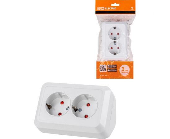Двойная угловая розетка TDM 2П+З открытой установки с защитными шторками IP20 250В 16А белая "Ладога" SQ1801-0067 