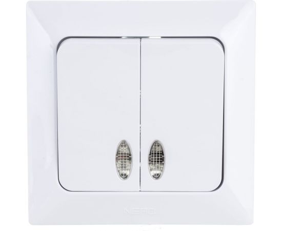 2-клавишный выключатель NE-AD с подсветкой, 10А, 250В, Aras, Белый, 1/12/120, 93-110-03-I 