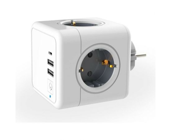 Разветвитель ROCKETSOCKET Cube Original 4 Euro 16A, 3 USB 2A+C с блоком 5В/3.0А цвет серый GN1205 