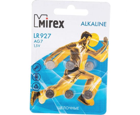 Батарея Mirex, щелочная AG7 / LR927 1,5V 6 шт ecopack 23702-LR927-E6 
