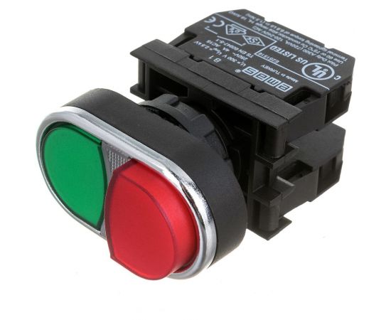 Нажимная сдвоенная кнопка Emas красно-зелёная, выступающая, 250 В AC, 4А B102K21KY 