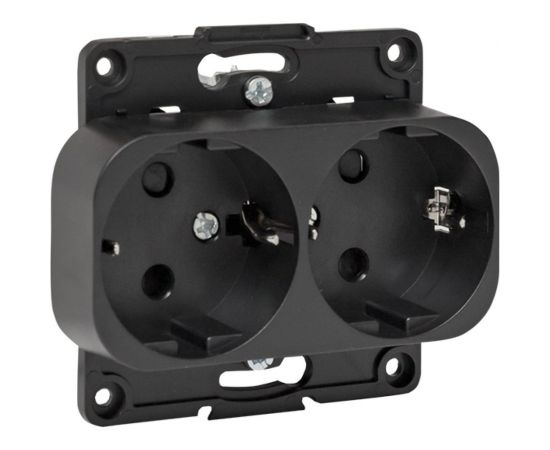 Механизм 2-местной розетки EKF Стокгольм с/з 16А черный с защитными шторками EYR16-128-20 