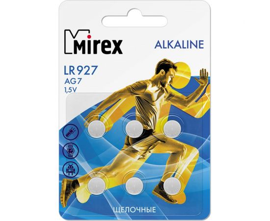 Батарея Mirex, щелочная AG7 / LR927 1,5V 6 шт ecopack 23702-LR927-E6 – изображение 2