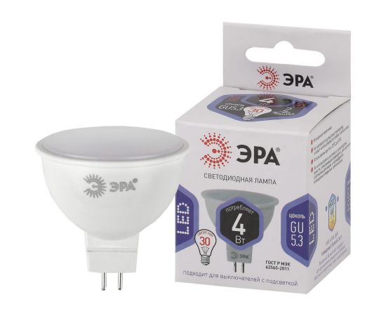 Светодиодная лампа ЭРА LED MR16-4W-860-GU5.3 диод, софит, 4Вт, холодный свет, GU5.3 Б0049068 – изображение 2