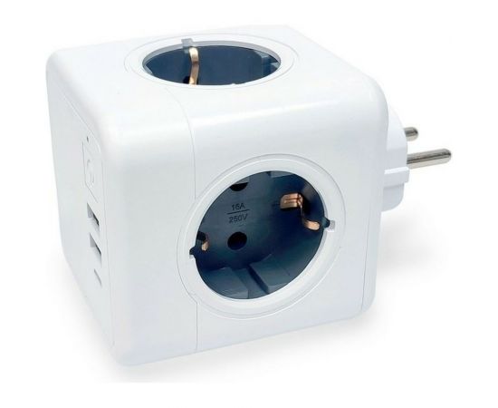 Разветвитель ROCKETSOCKET Cube Original 4 Euro 16A, 3 USB 2A+C с блоком 5В/3.0А цвет серый GN1205 – изображение 2