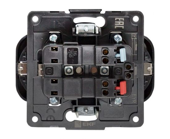 Механизм 2-местной розетки EKF Стокгольм с/з 16А черный с защитными шторками EYR16-128-20 – изображение 2