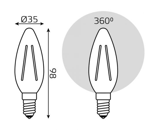 Лампа Gauss Filament Свеча 13W 1100lm 2700К Е14 LED 1/10/50 103801113 – изображение 2