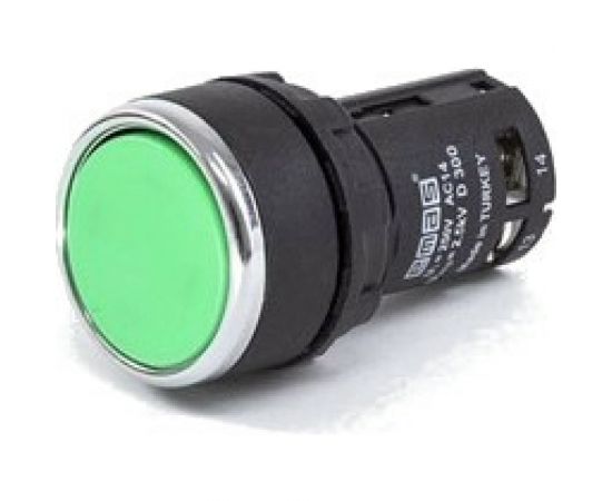 Нажимная моноблочная кнопка Emas зелёная 22мм, IP40, 1НЗ+1НЗ, 240В перенного тока, 0,3А. MB202DY – изображение 2