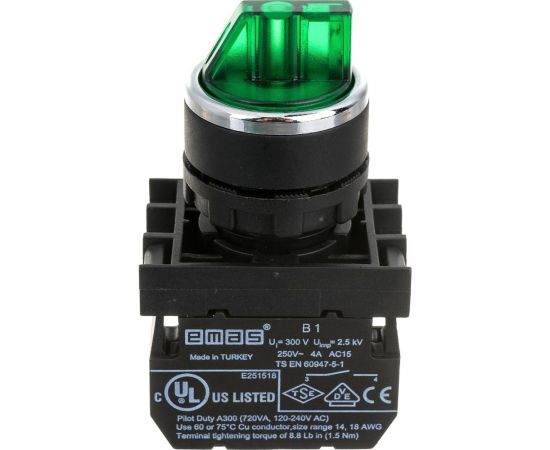 Переключатель Emas 0-1, с фиксацией, зелёный, 250В AC, 4А, без блок-контакта B100SL20Y – изображение 3