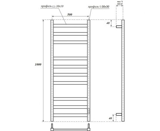 Электрический полотенцесушитель Point меркурий п10 500x1000, диммер справа, хром PN83850 – изображение 3