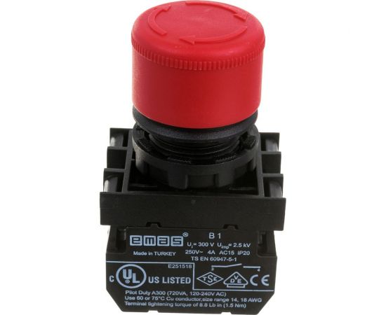 Аварийная кнопка Emas Грибок, возврат поворотом, 30мм 250В AC, 4А B102E30 – изображение 3