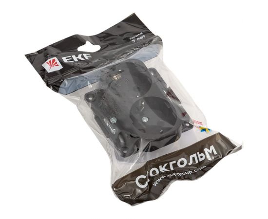 Механизм 2-местной розетки EKF Стокгольм с/з 16А черный с защитными шторками EYR16-128-20 – изображение 5