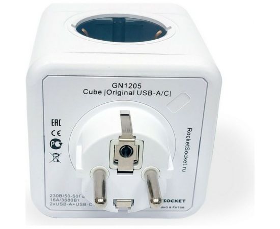 Разветвитель ROCKETSOCKET Cube Original 4 Euro 16A, 3 USB 2A+C с блоком 5В/3.0А цвет серый GN1205 – изображение 6