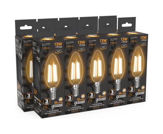 Лампа Gauss Filament Свеча 13W 1100lm 2700К Е14 LED 1/10/50 103801113 – изображение 6
