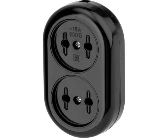 Карболитовая колодка REXANT на 2 гнезда без заземления 16 А черная 11-8981 