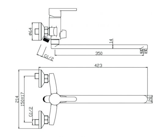 Смеситель для ванны Olives TORRES с длинным изливом, черный 17221TRB – изображение 2