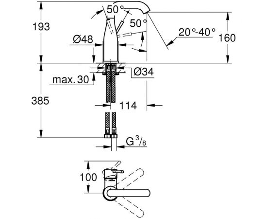Однорычажный смеситель для раковины GROHE Essence New U-излив, гладкий корпус 23463001 – изображение 2