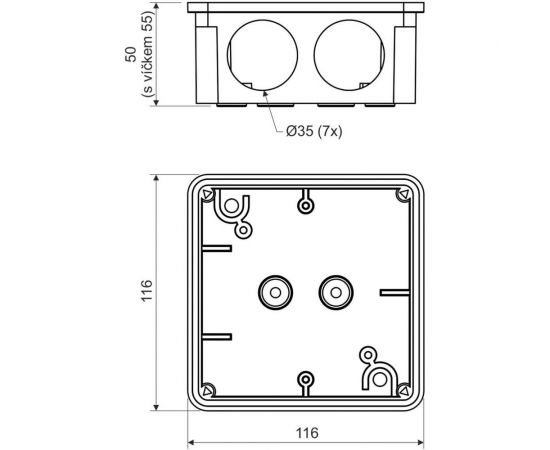 Распределительная коробка KOPOS 8110 KA для открытой проводки 116x116x55мм IP54 8110_KA – изображение 2