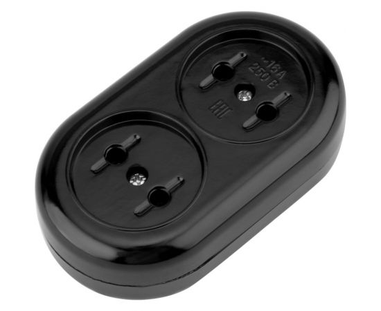 Карболитовая колодка REXANT на 2 гнезда без заземления 16 А черная 11-8981 – изображение 2