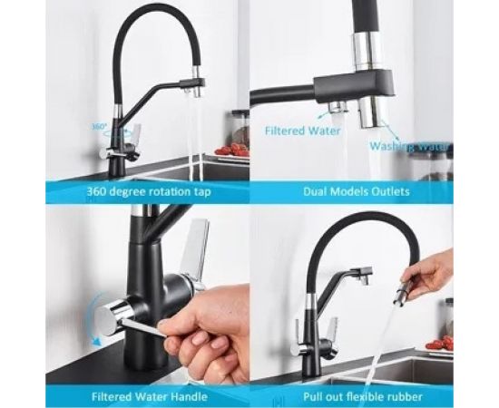 Смеситель для кухни MATRIX Filter SMF-323357/BZ 40 мм, 2 в 1, черный, с дополнительным краном для питьевой воды 0369 – изображение 3