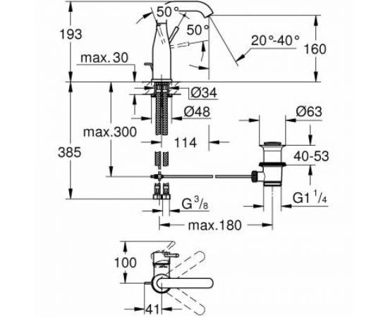 Смеситель для раковины Grohe Essence New однорычажный, U-излив, со сливным гарнитуром 23462001 – изображение 3