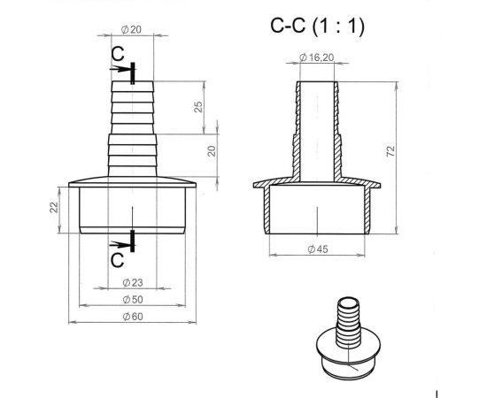 Переходник для подключения сливного шланга Профитт 20x23x50, белый, с хомутом 2226933 – изображение 6