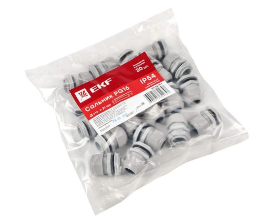 Сальник EKF PROxima PG16, IP54, d отверстия 21 мм, d провода 10-14 мм 20 штук plc-pg-16-r – изображение 6