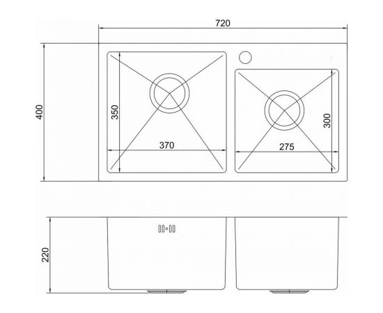 Настольная мойка MIXLINE PRO 72x40, 3 мм, 2-х чашевая, выпуск 3 1/2, 22 см, с сифоном, черный графит 547241 – изображение 7