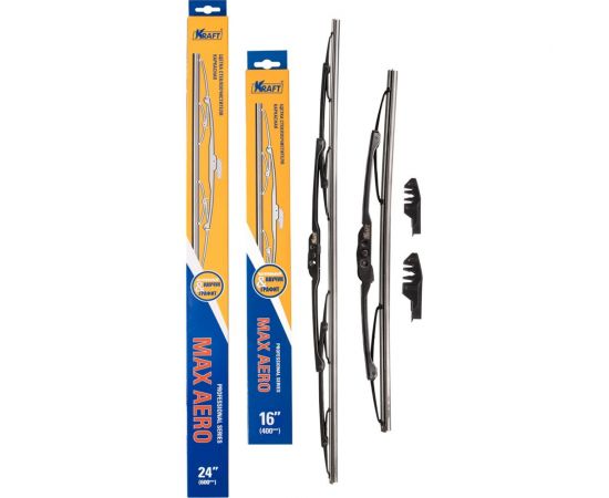 Комплект каркасных щёток стеклоочистителя KRAFT 600/400 мм, 2 адаптера KT 830884 