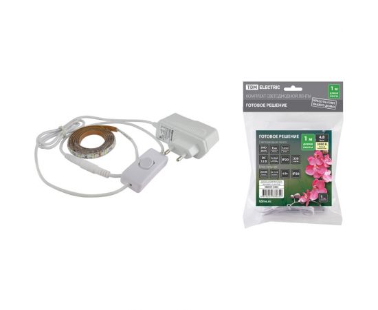 Комплект светодиодной ленты TDM SMD2835-60 LED/м-12 В-4,8 Вт/м-IP20-3000 К 1 м, 6 Вт SQ0331-0222 