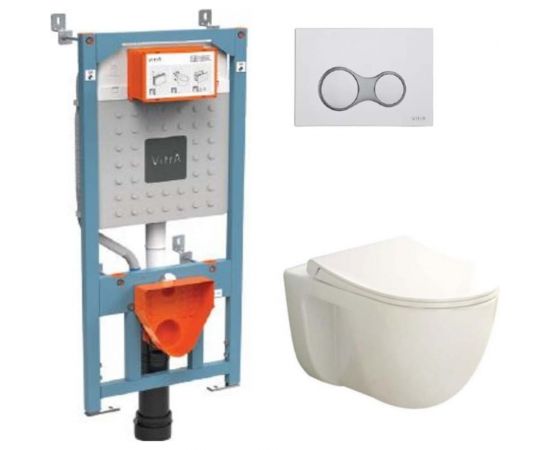 Комплект: безободковый подвесной унитаз, тонкое сиденье, инсталляция и кнопка Vitra S40 дюропласт с микролифтом 9860B003-7200 