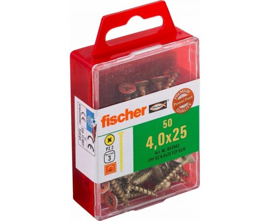 Шуруп для дерева Fischer fpf-sz 4,0x25 yzf, жёлт. цинк, 50 шт. 653943 