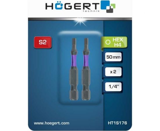 Биты ударные HEX 4, 50 мм, сталь S2, 2 шт HOEGERT TECHNIK HT1S176 – изображение 2