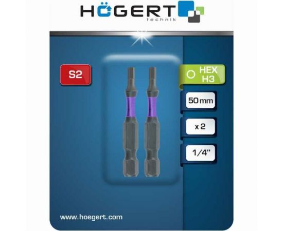 Биты ударные HEX 3, 50 мм, сталь S2, 2 шт HOEGERT TECHNIK HT1S175 – изображение 2