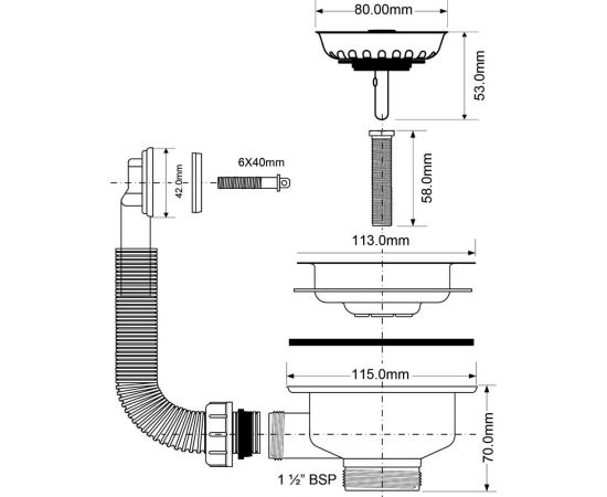 Перелив McAlpine с прямоугольным сливом, ф40-113 и со съемной решеткой OR2-113S – изображение 2