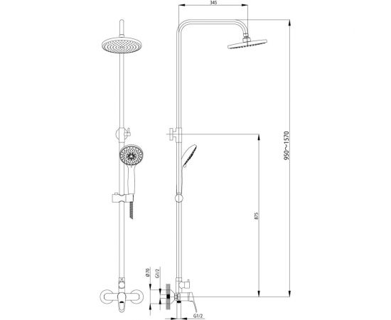 Смеситель Rossinka для душа с регулируемой высотой штанги и лейкой Тропический дождь B35-45 – изображение 2