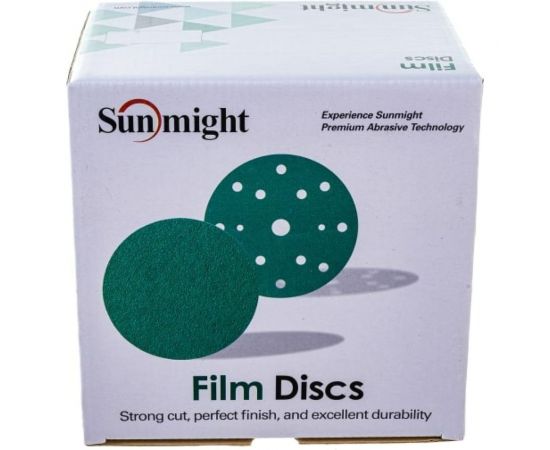 Круг шлифовальный FILM L312T (5 шт; 150 мм; на липучке; 15 отв; зелёный; Р40) SUNMIGHT 53003R – изображение 3
