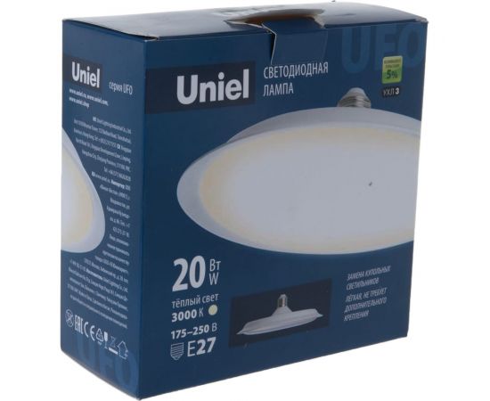 Светодиодная лампа Uniel PLU01WH Форма UFO, матовая LED-U165-20W/3000K/E27/FR UL-00004570 – изображение 3