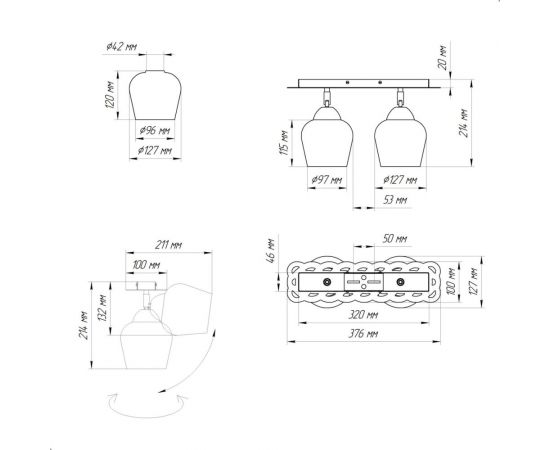 Потолочный светильник ЭЛЕТЕХ Кира 121 черн.муар хром НПБ 01-2x60-141 ИУ 1005404970 – изображение 8