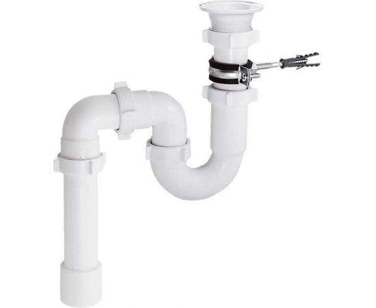 Прямоточный сифон ORIO с разрывом потока струи 1 1/2x40мм с круглой приемной воронкой D-70мм,крепежным комплектом и переходной трубой 40x40/50мм RS-4108 