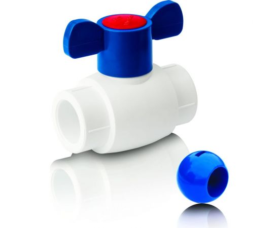 Кран шаровый Blue Ocean (шар - пластик ABS), бабочка, полипропиленовый для ХВС - 25 PPRF/BV/PPR/CW-B(W)-25 