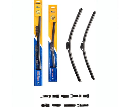 Комплект бескаркасных щеток стеклоочистителя KRAFT 600/530 мм, 10 адаптеров KT 830853 